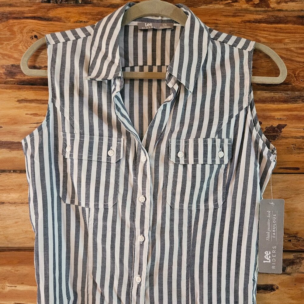 Lee Button Down Striped Sleeveless Shirt